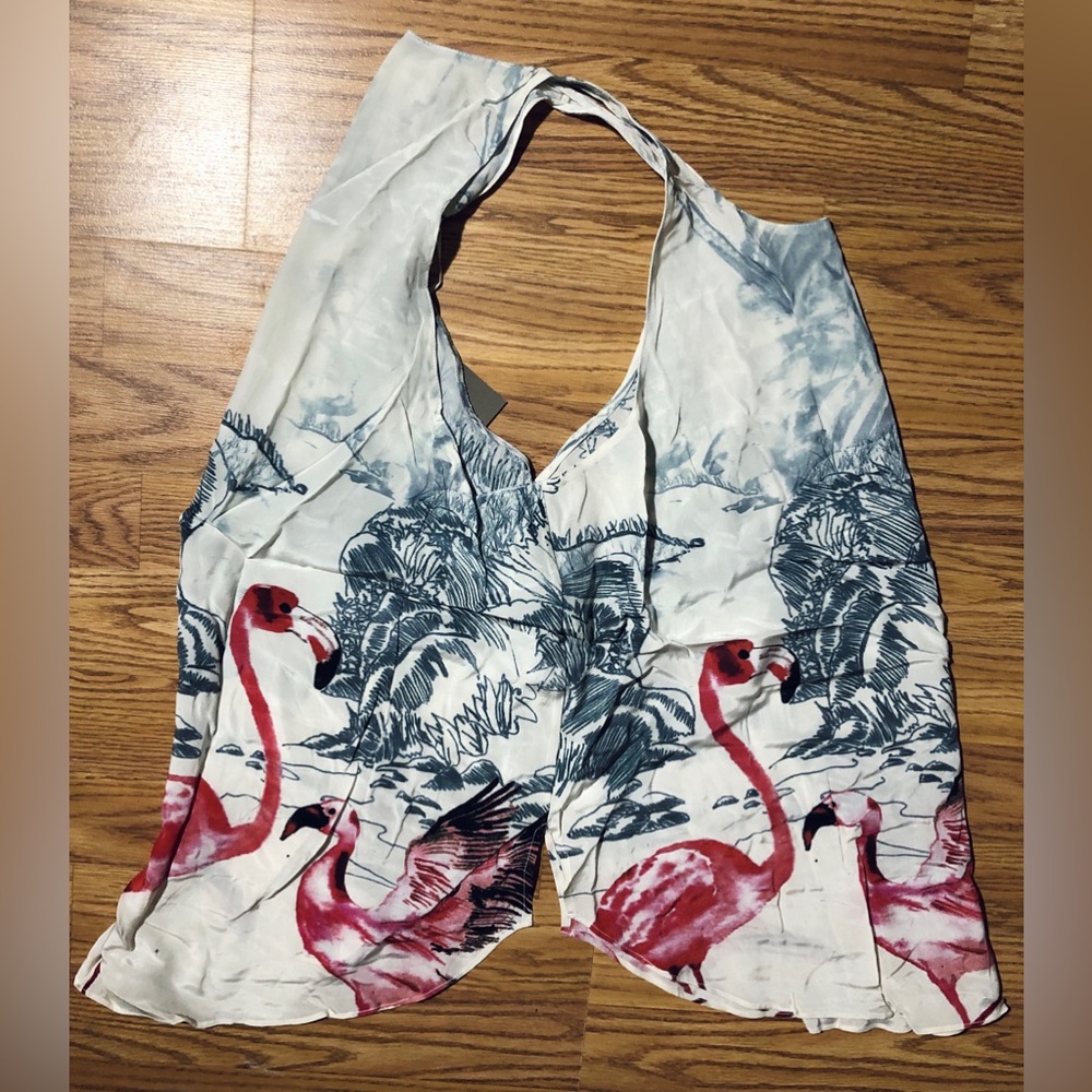 Rory Beca Women's L Sleeveless Silk Top / Blouse Pink Flamingo Print NWT - Picture 9 of 11